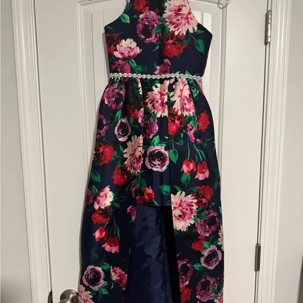 Rare Editions Navy and Pink Floral Dress